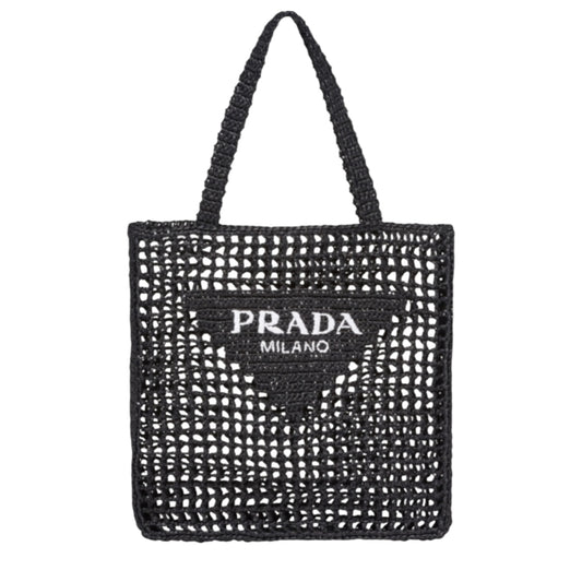 Prada Black Raffia Tote Bag