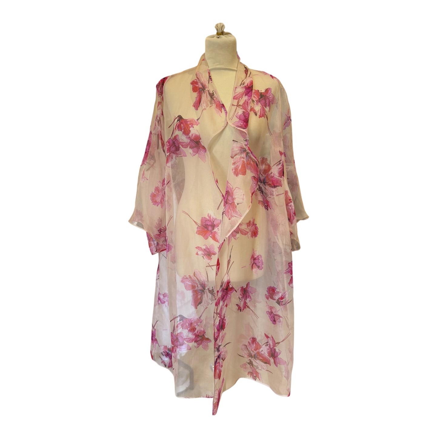 Marina Rinaldi Pink Floral Silk Duster Coat - 16 - NEW