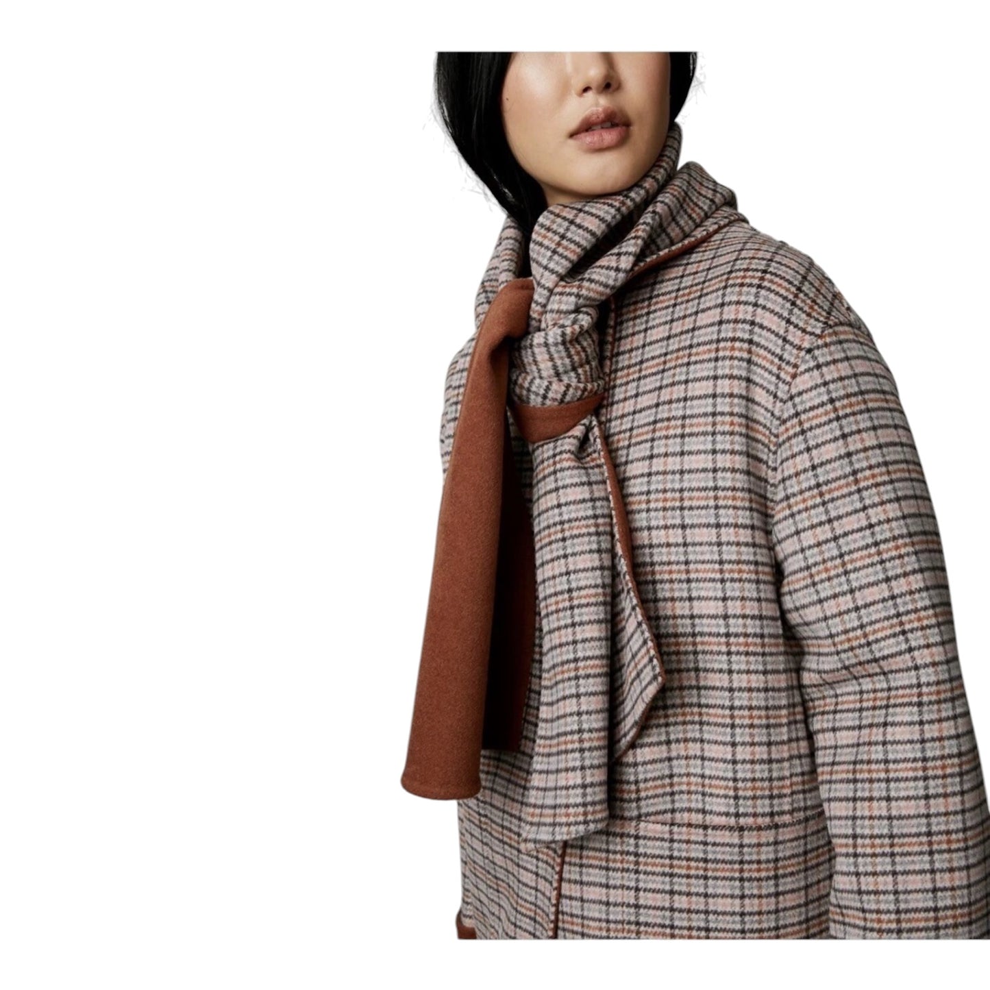 Jaeger Reversible Brown and Check Coat with Scarf - 12