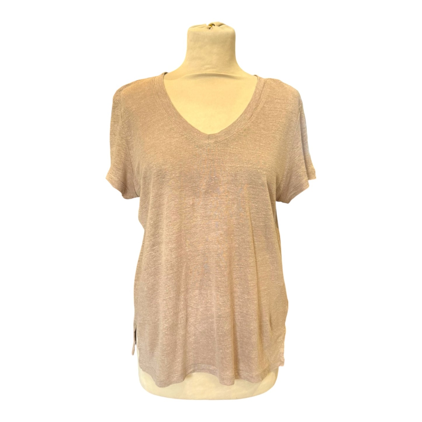Reiss Lottie Linen V Neck T-Shirt in Mink - 12