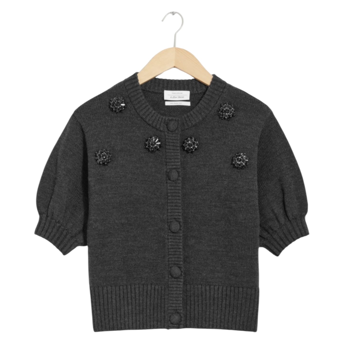& Other Stories Dark Grey Merino Wool Embellished Cardigan - 8/10