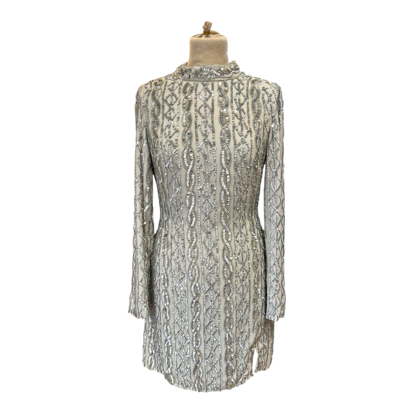 Miss Selfridge White Silver Sequin Backless Mini Dress - 10 - NEW