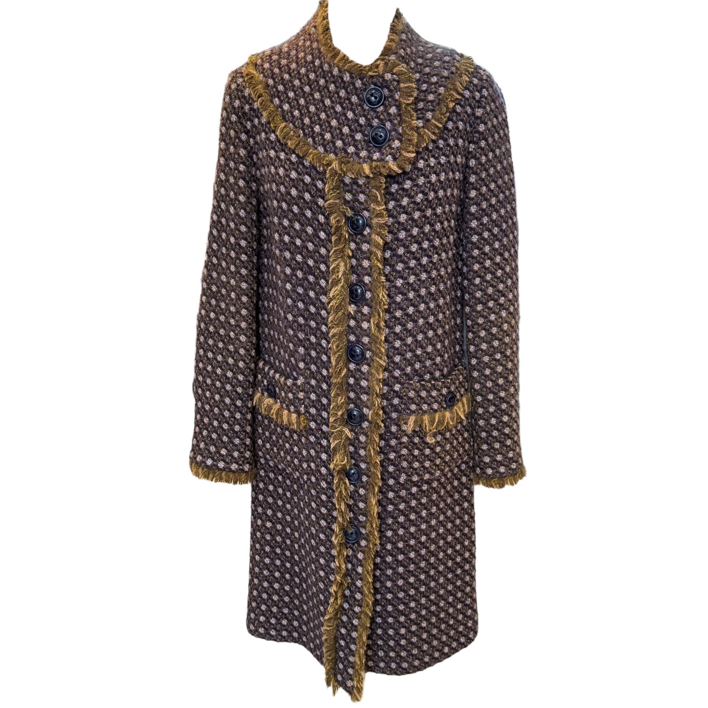 Tara Jarmon Navy and Mustard Tweed Coat - 8/10