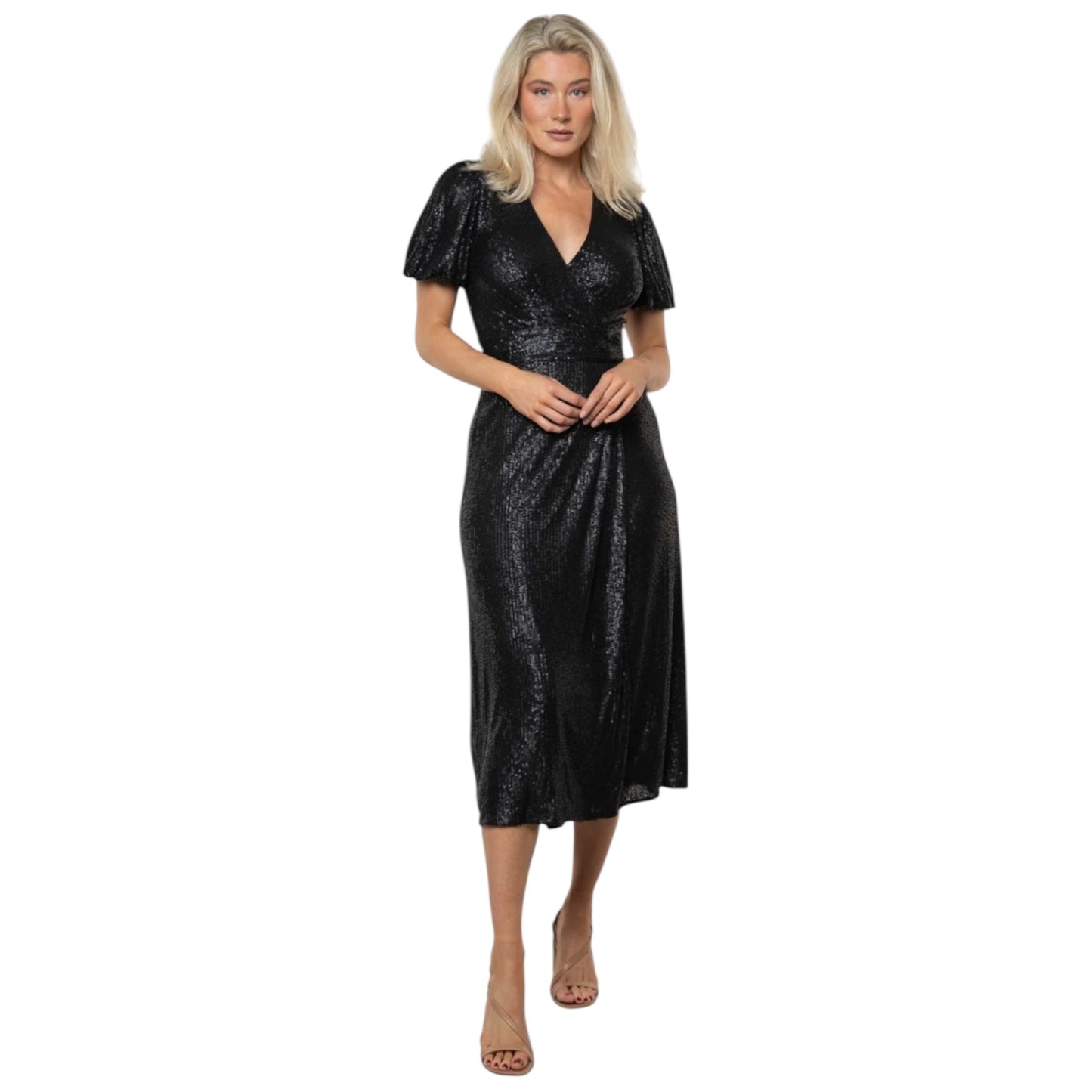 Whistles Black Sequin Wrap Dress - 10 - NEW