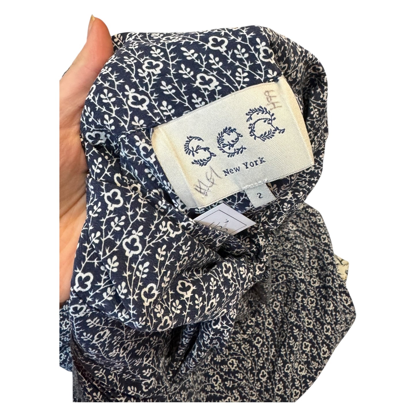 Sea Navy Patterned Silk Tie Neck Top - 10