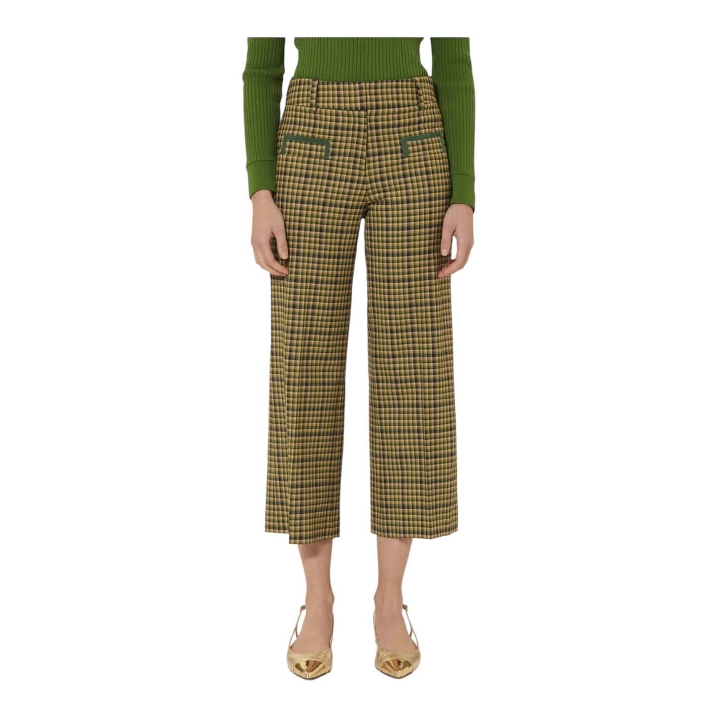Tara Jarmon Green Check Trousers - 8 - NEW