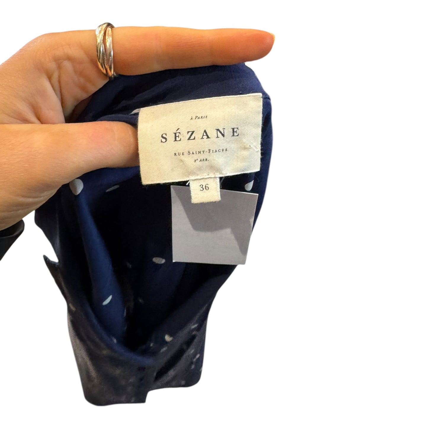 Sezane Navy Spot Silk Shirt - 10