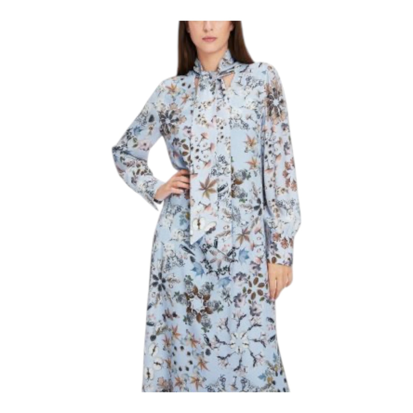 Marc Cain Tie Neck Blue Autumnal Print Dress - 14