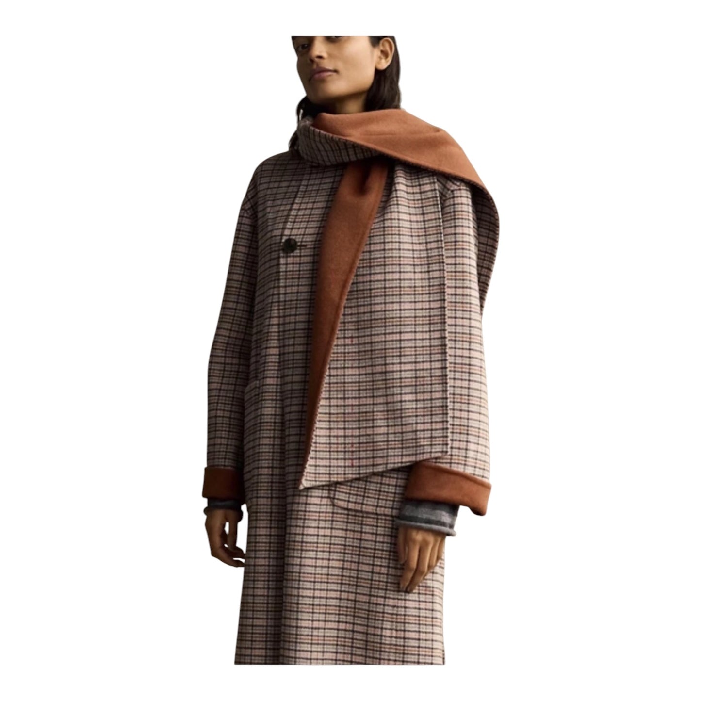 Jaeger Reversible Brown and Check Coat with Scarf - 12