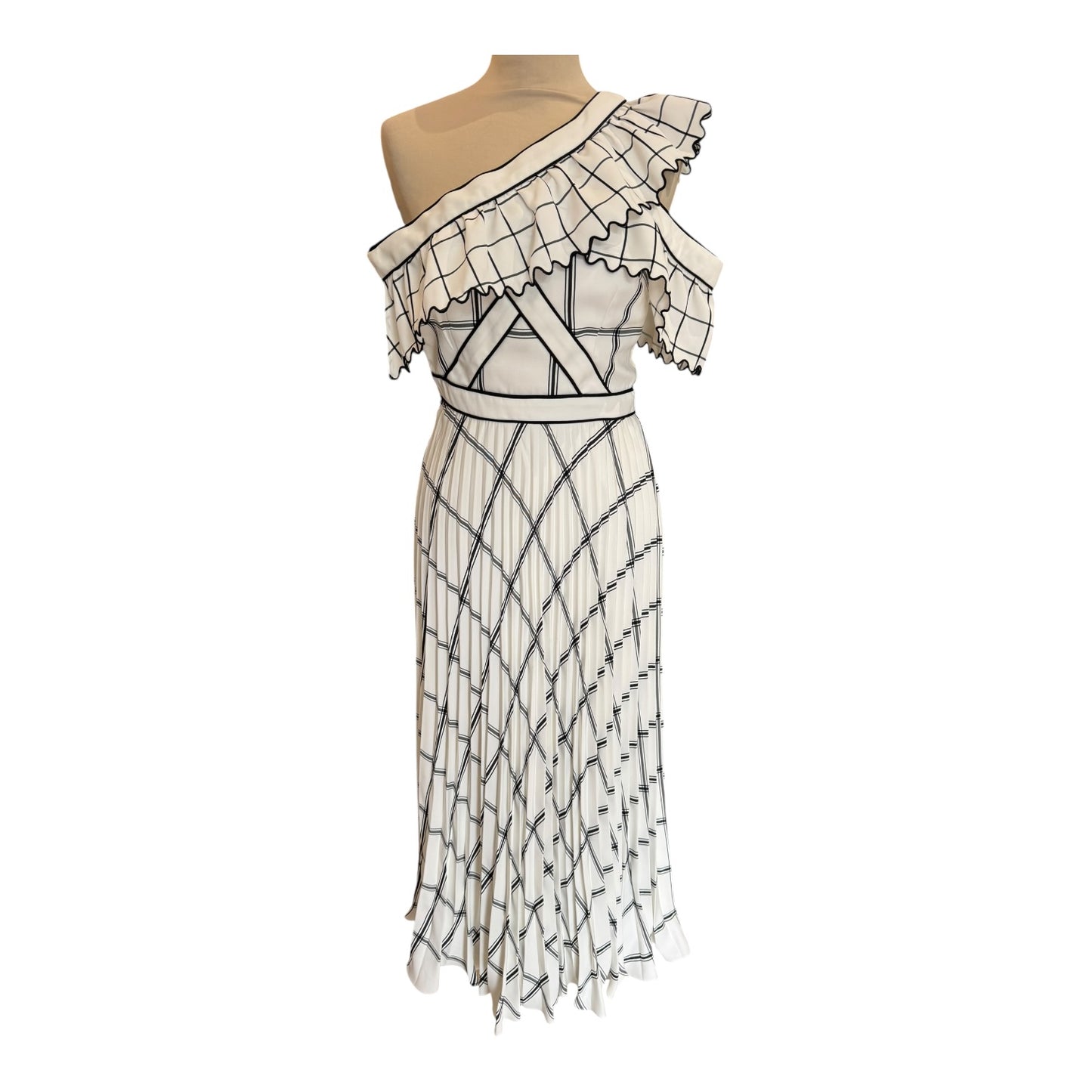 Self Portrait Check One Shoulder Maxi Dress - 6