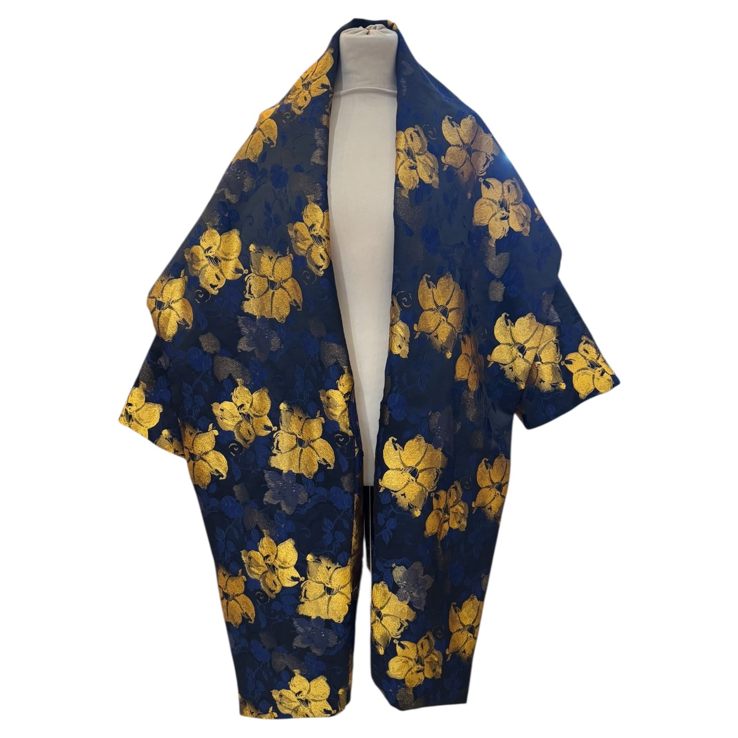 Alembika Exquisite Black Blue & Gold Flower Print Coat - One Size