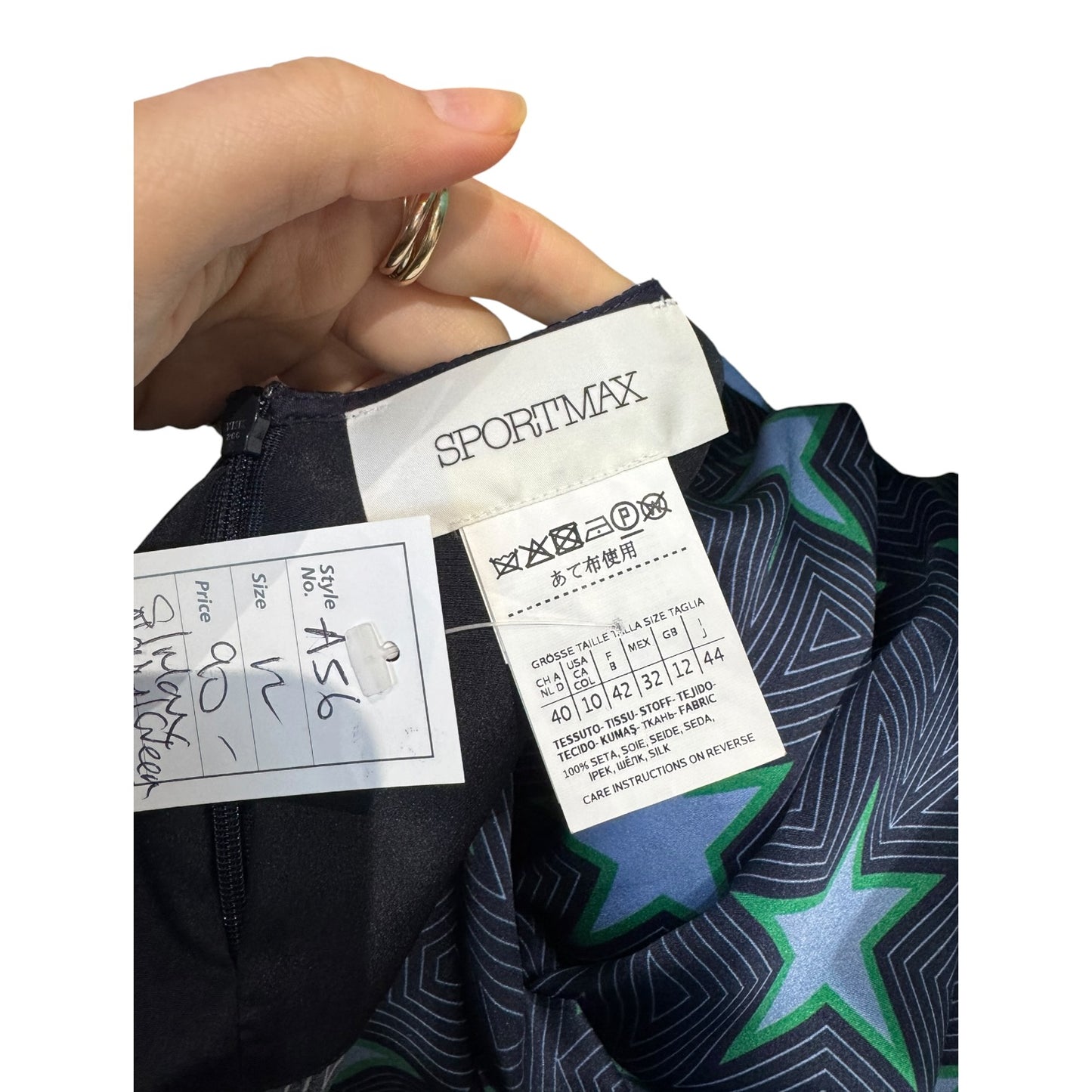 SportMax Blue and Green Star Silk Shirt - 12