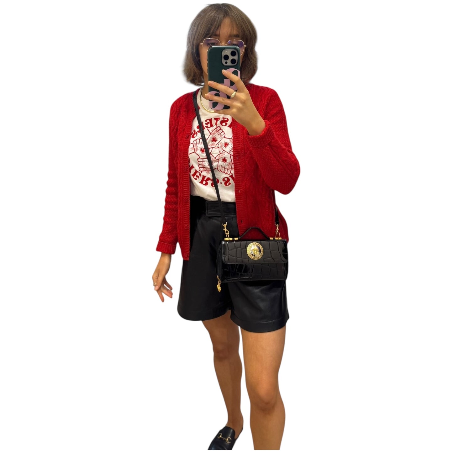 Versace Black Texture Patent Leather Cross Body Bag