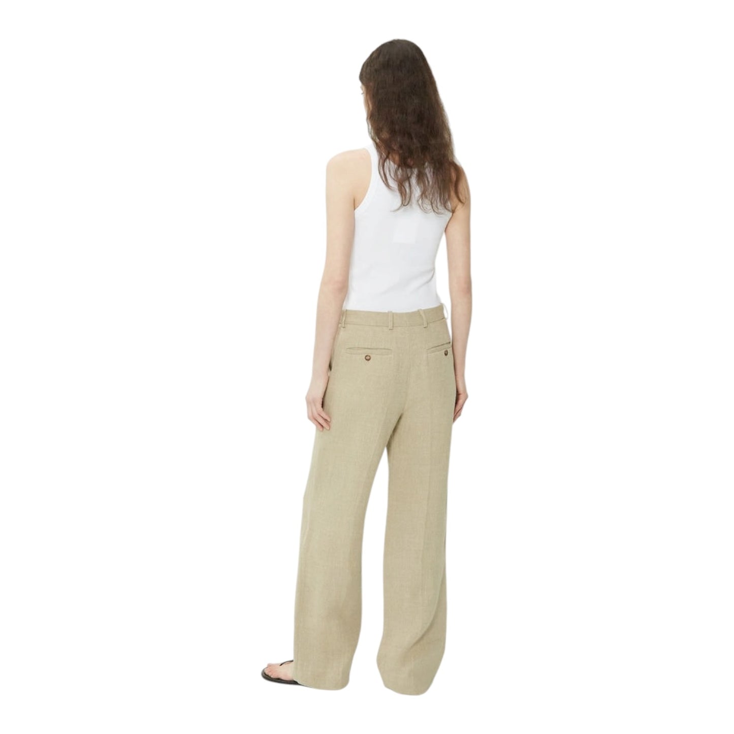 Totême Linen Mid-Waist Straight Trousers in Wheat Melange - 10 - NEW