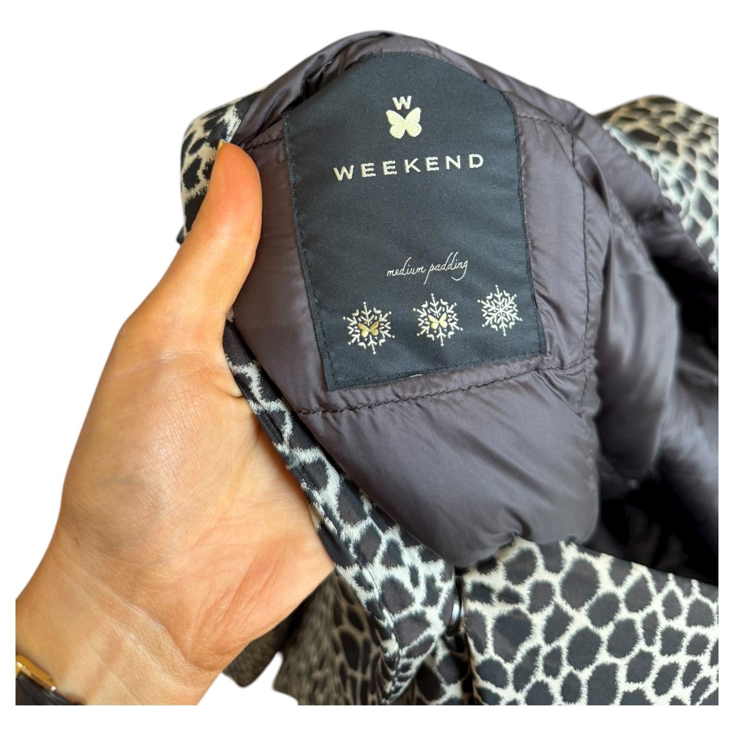 Weekend Max Mara Black and Cream Animal Print Puffer - 10