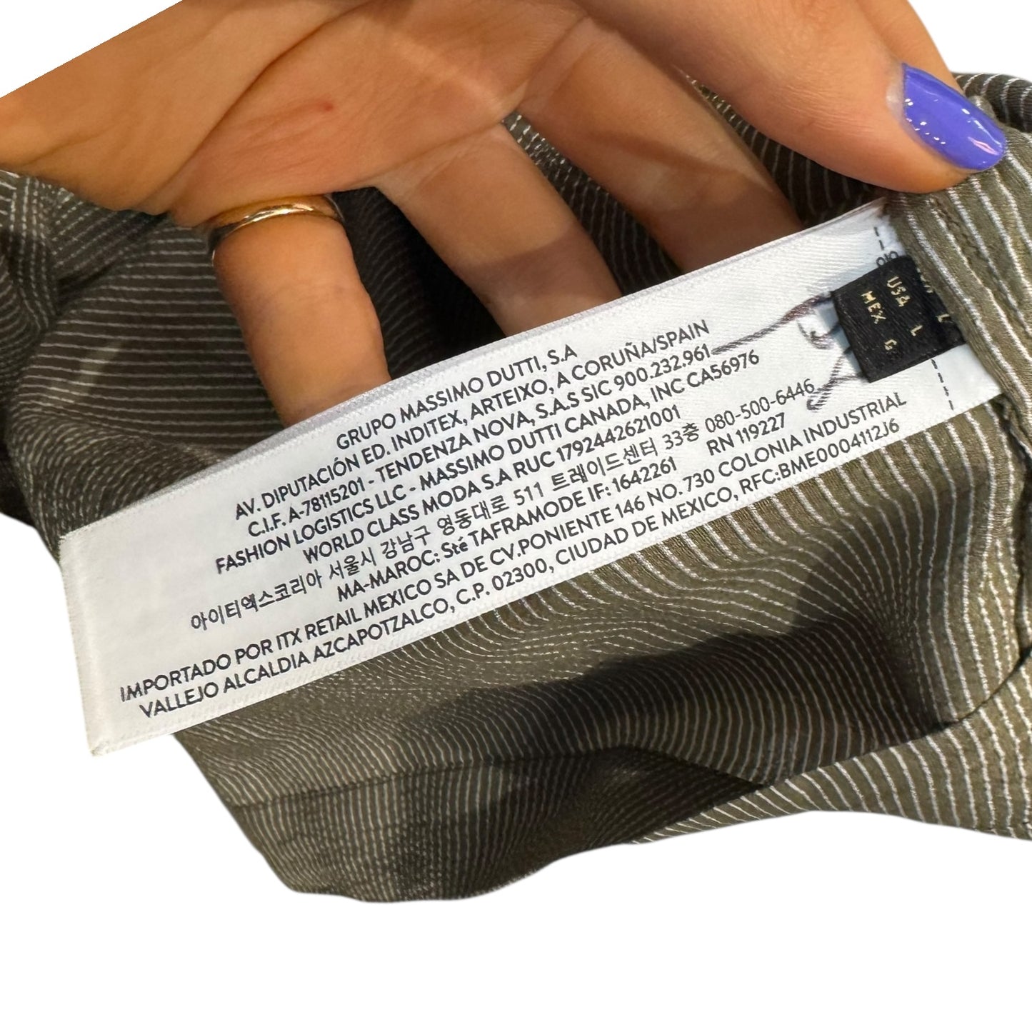 Massimo Dutti Khaki Stripe Top - 16/18