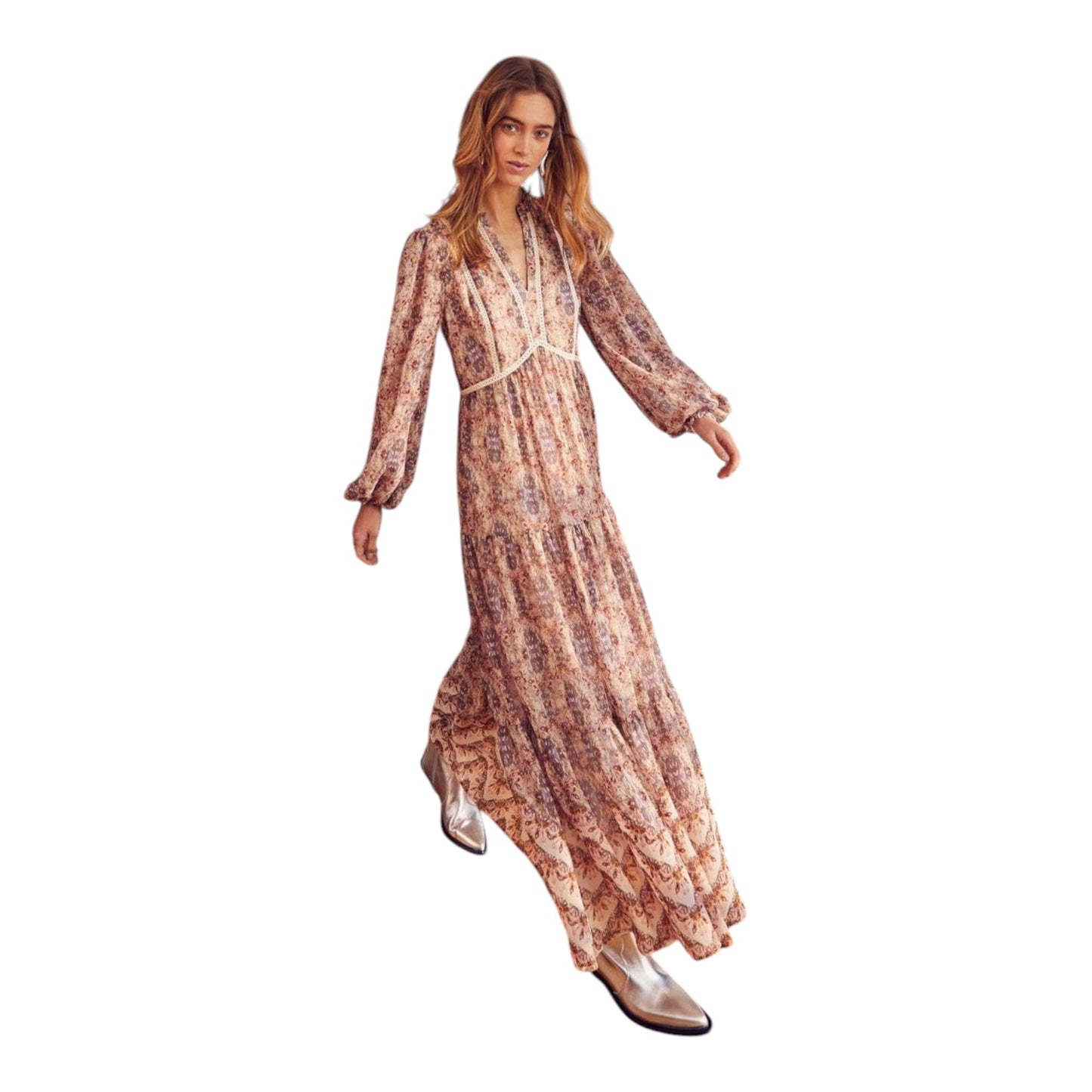 Mint Velvet Abstract Print Tiered Maxi Dress - 12 - NEW