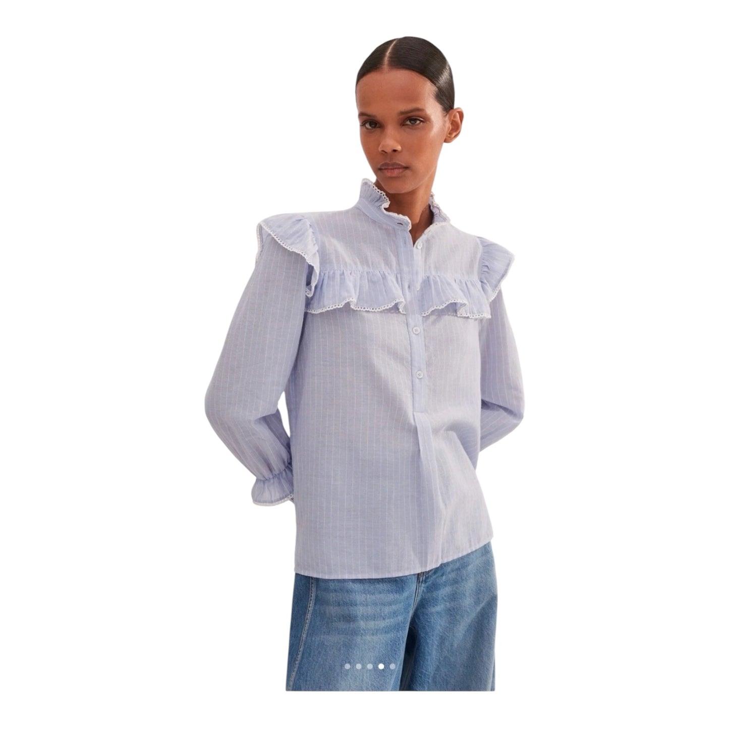 Me + Em Blue Stripe Cotton Voile Shirt - 16
