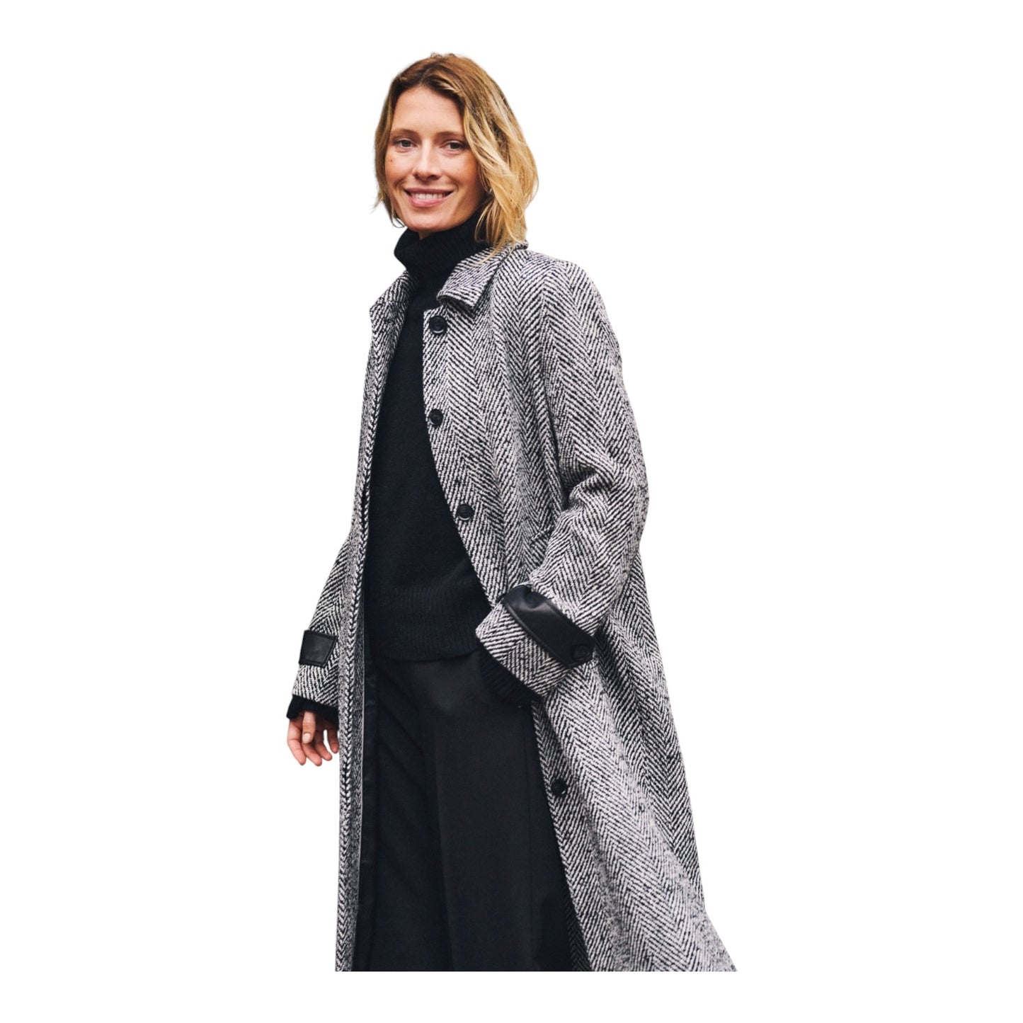 Part Two Herringbone Long Coat Grey Sybille - 16