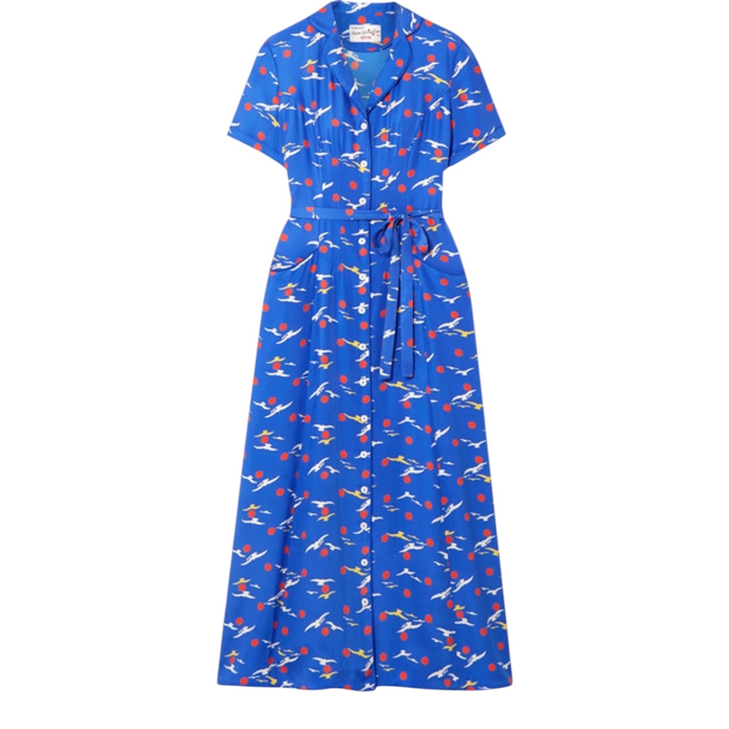 HVN Silk Long Maria Dress in Blue Bird Print - 8