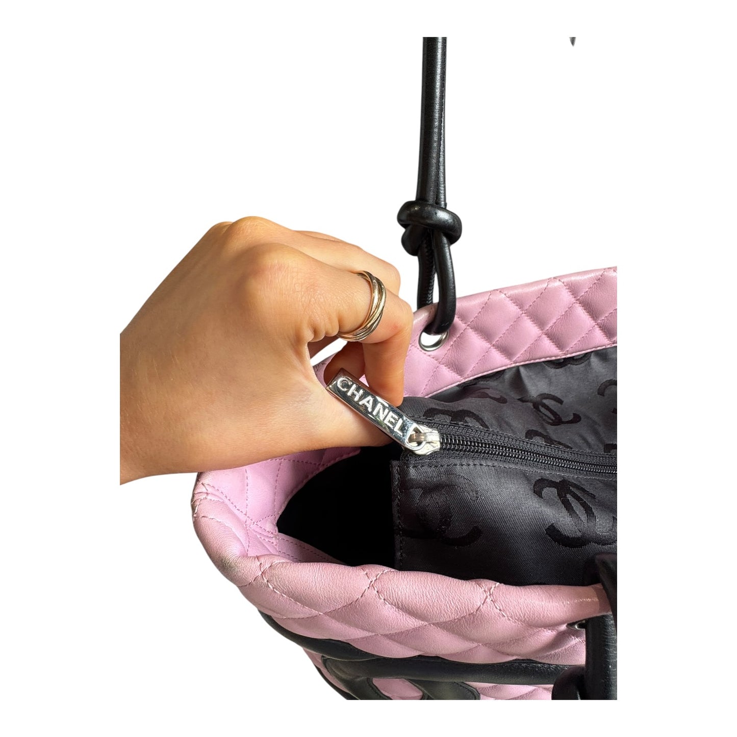 Chanel Cambon Ligne Pink and Black Quilted Tote Bag