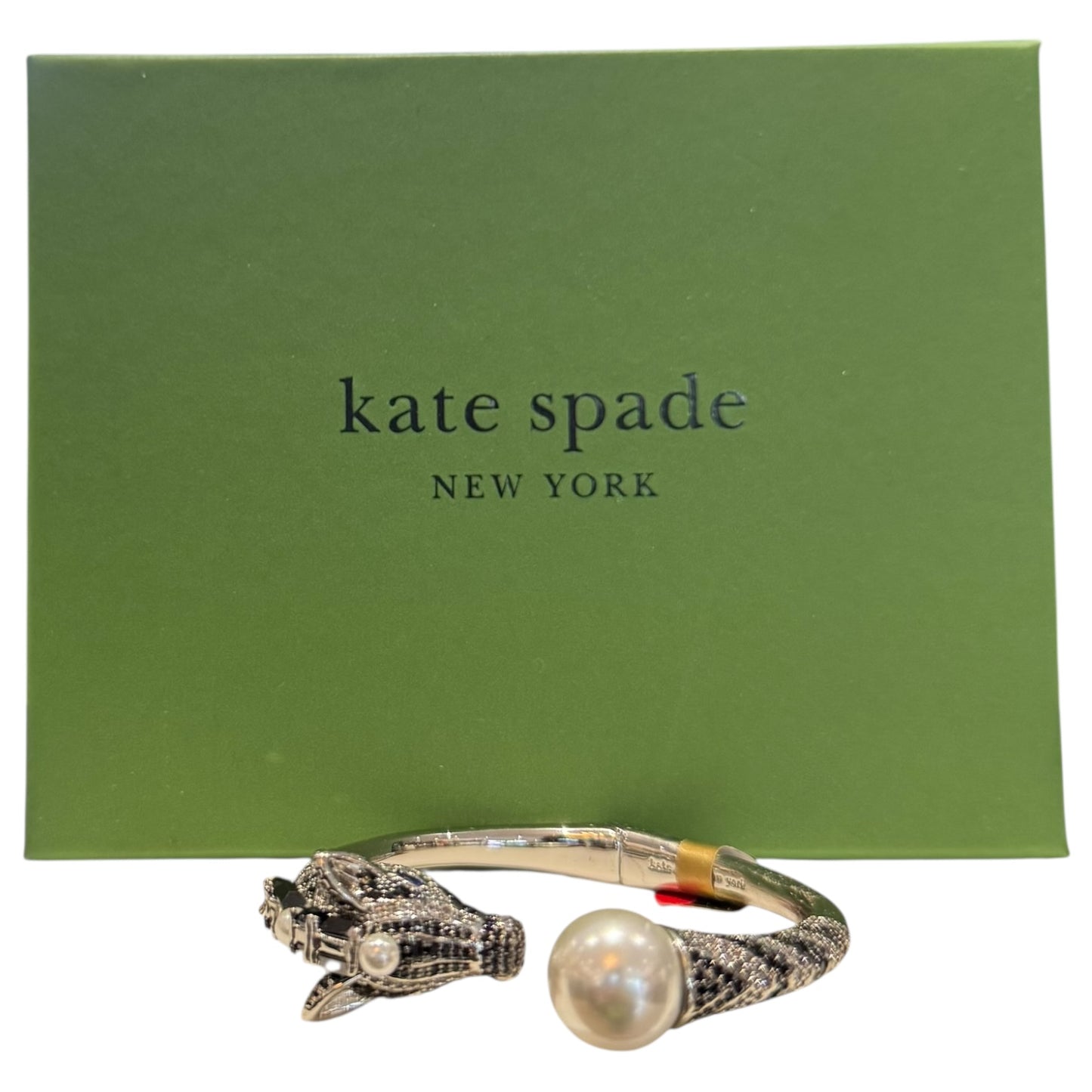 Kate Spade Earn Your Stripes Hinge Cuff Zebra Pearl Cubic Zirconia