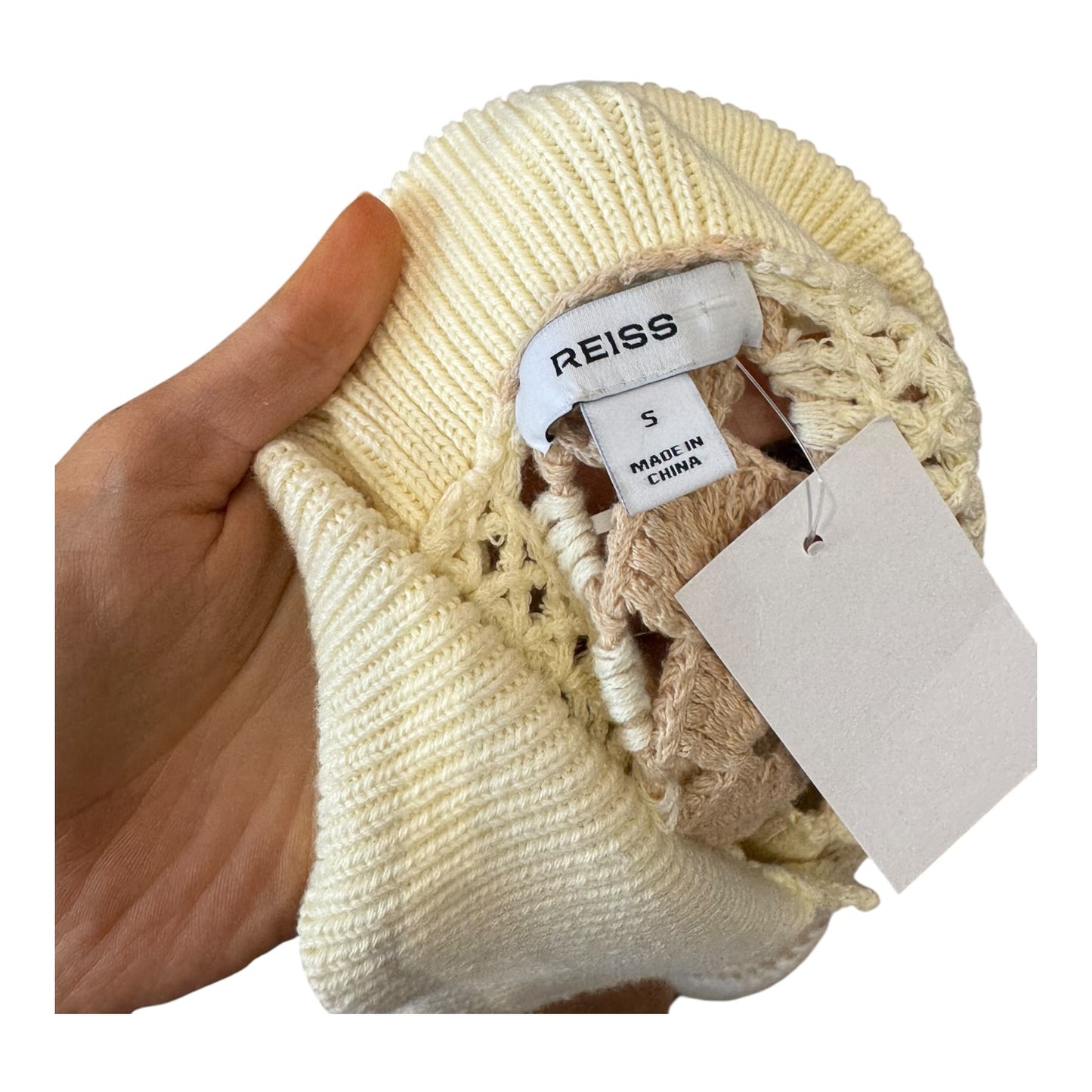 Reiss Cream Brown Roni Cotton Crochet Striped Shirt - 8/10