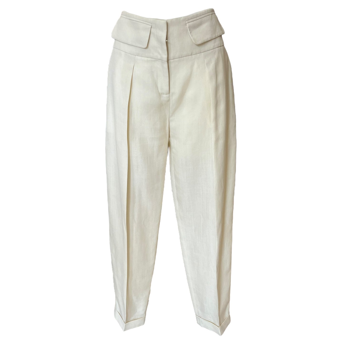 Victoria Beckham Cream Barrel Leg Trousers - 14