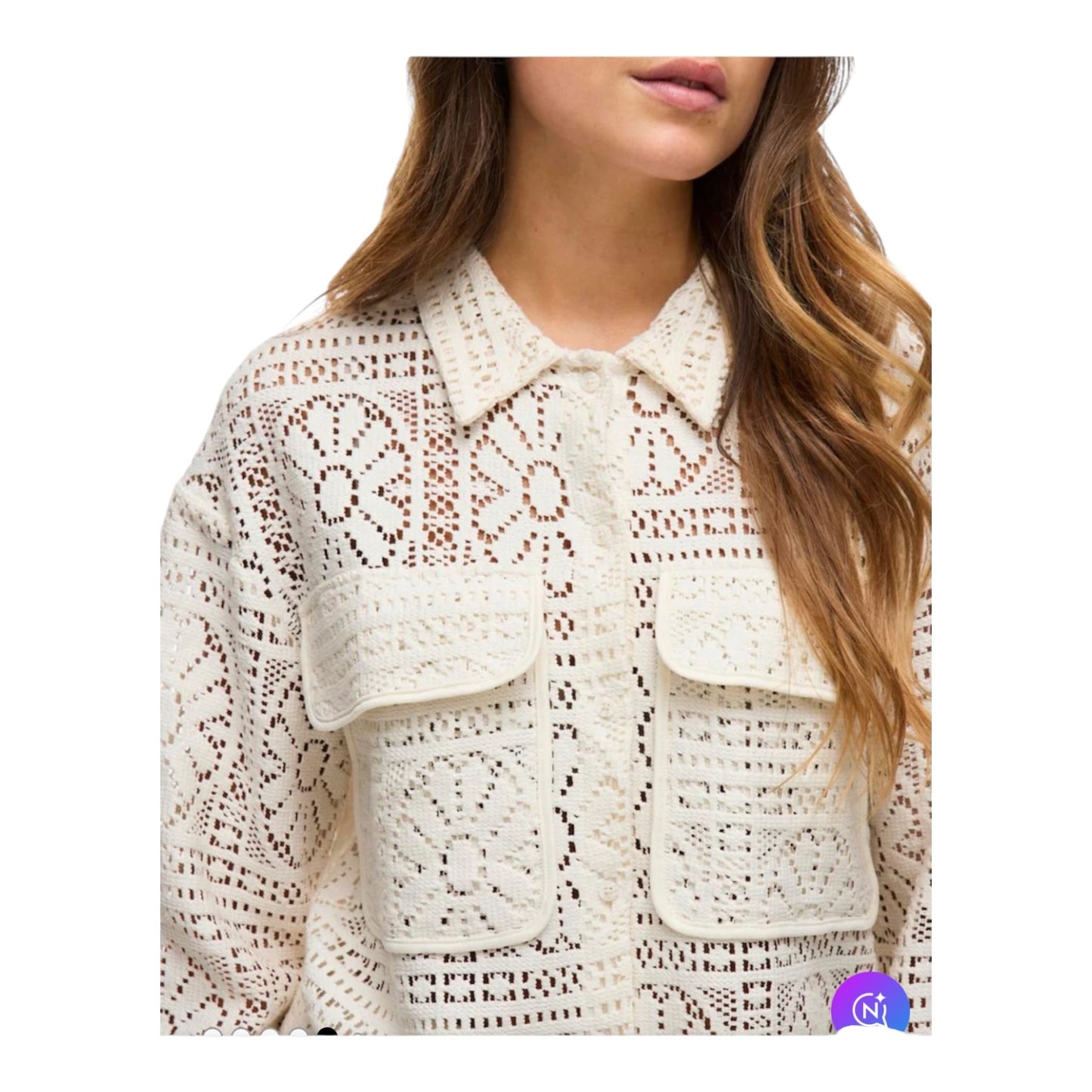 Vila Cream Crochet Patterned Shirt - 16
