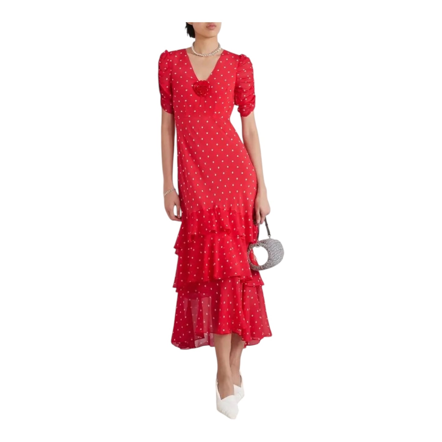 Rixo Rosheen Red Polka Dot Silk Blend Dress - 14