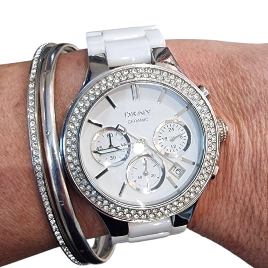 DKNY White and Silver Watch