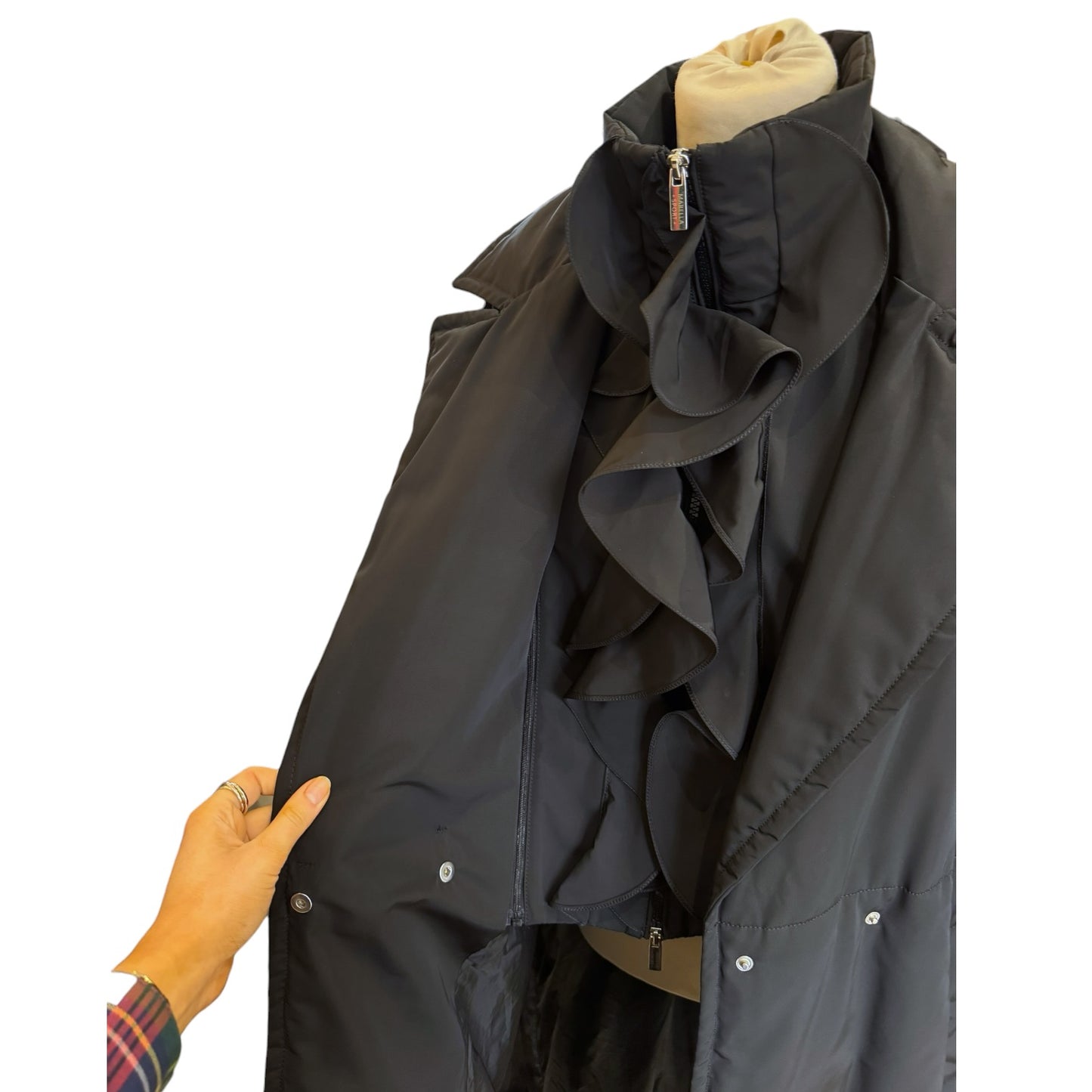 Marella Bozen Black Ruffle Neck Coat - 14/16