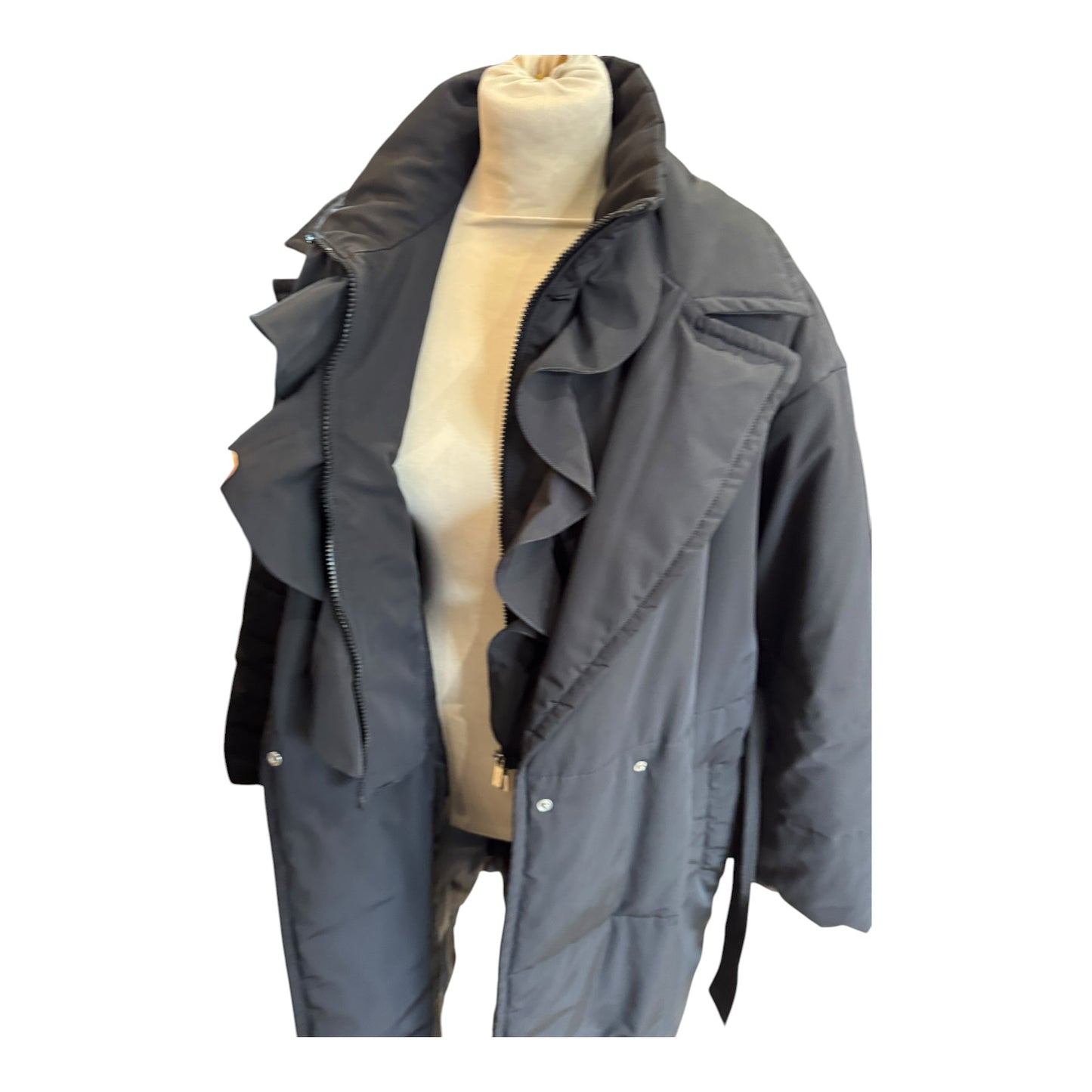 Marella Bozen Black Ruffle Neck Coat - 14/16