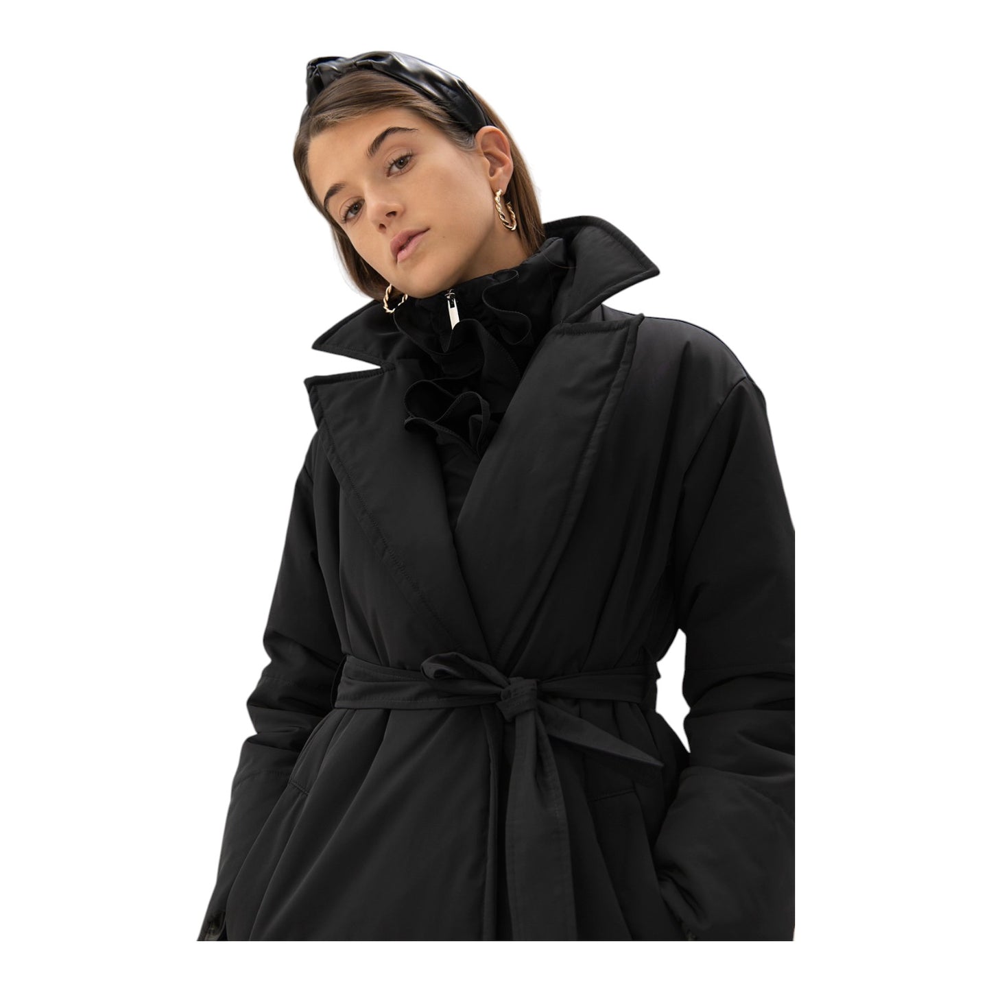 Marella Bozen Black Ruffle Neck Coat - 14/16