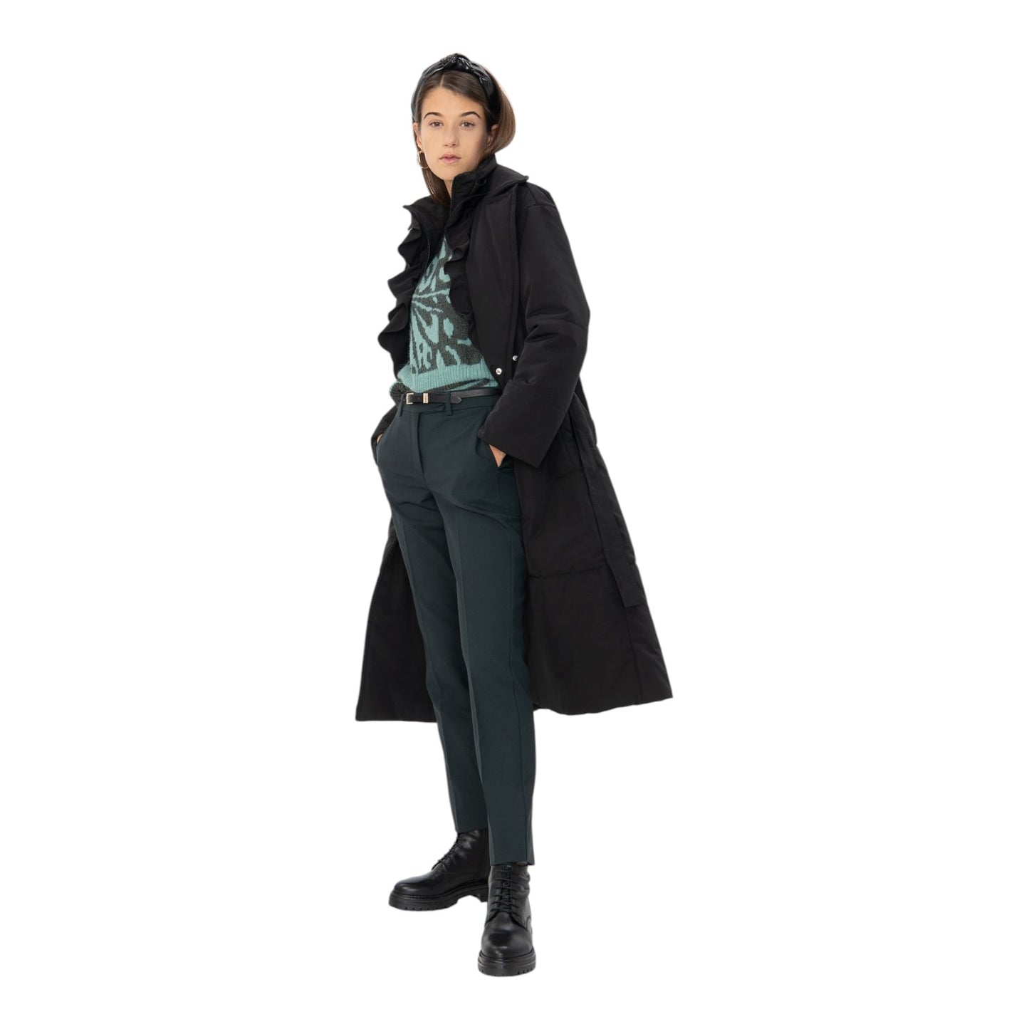 Marella Bozen Black Ruffle Neck Coat - 14/16