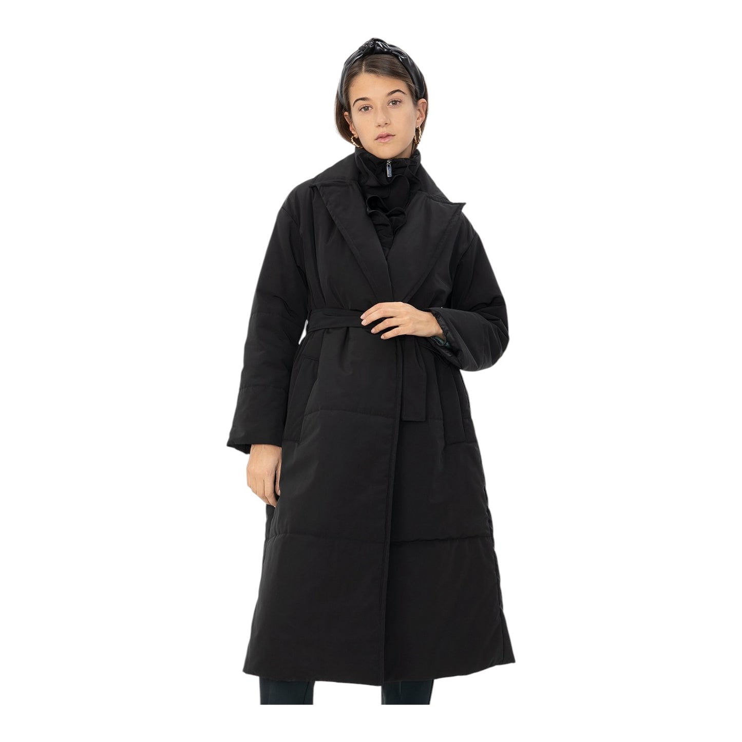 Marella Bozen Black Ruffle Neck Coat - 14/16