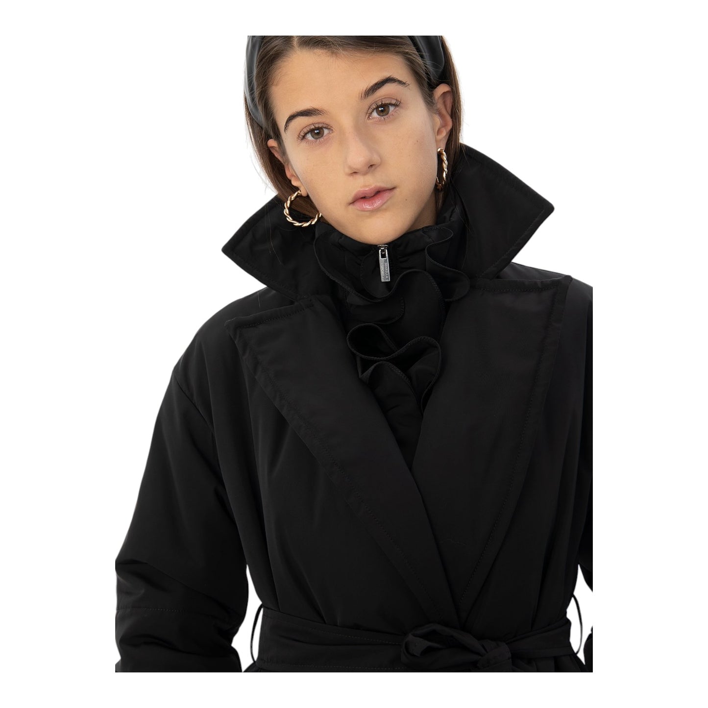 Marella Bozen Black Ruffle Neck Coat - 14/16