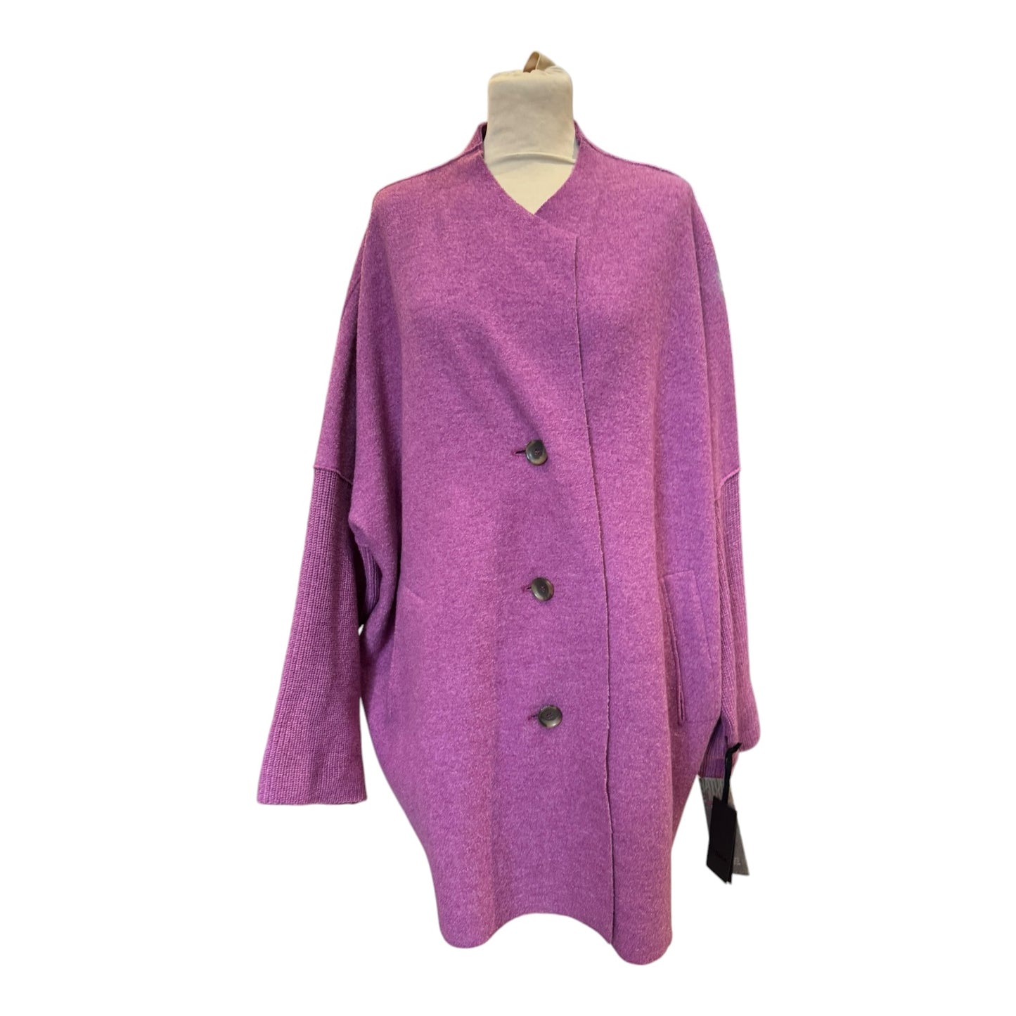 Oska Pink Boiled Wool Coat with Knit Sleeves - 14 - NEW
