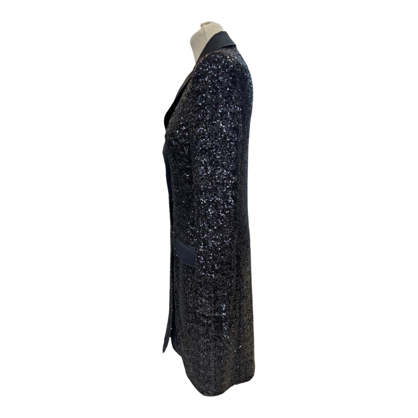 Moschino Black Longline Sequin and Satin Coat - 10/12