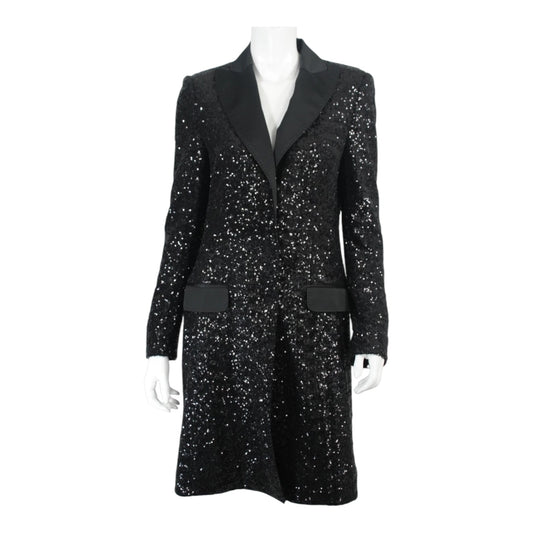 Moschino Black Longline Sequin and Satin Coat - 10/12