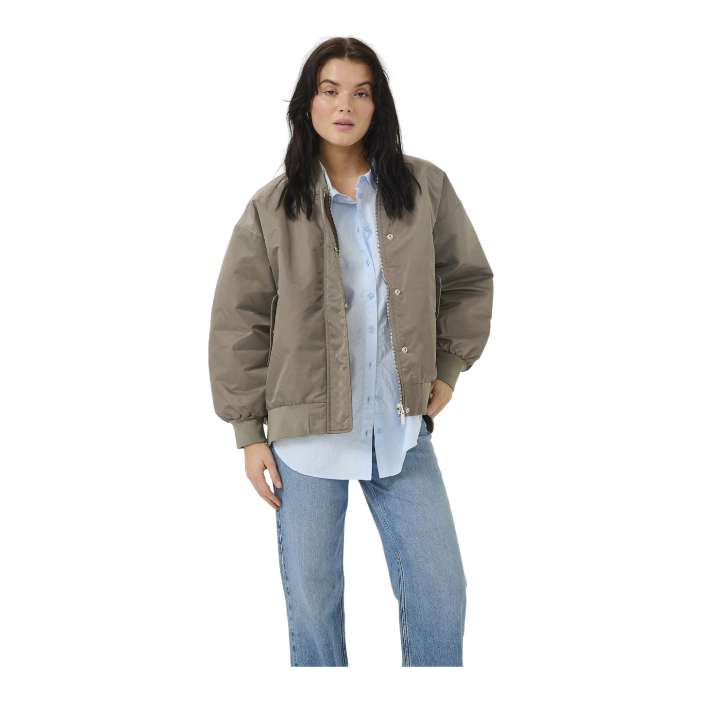 My Essential Wardrobe Taupe Short Bomber Jacket - 12