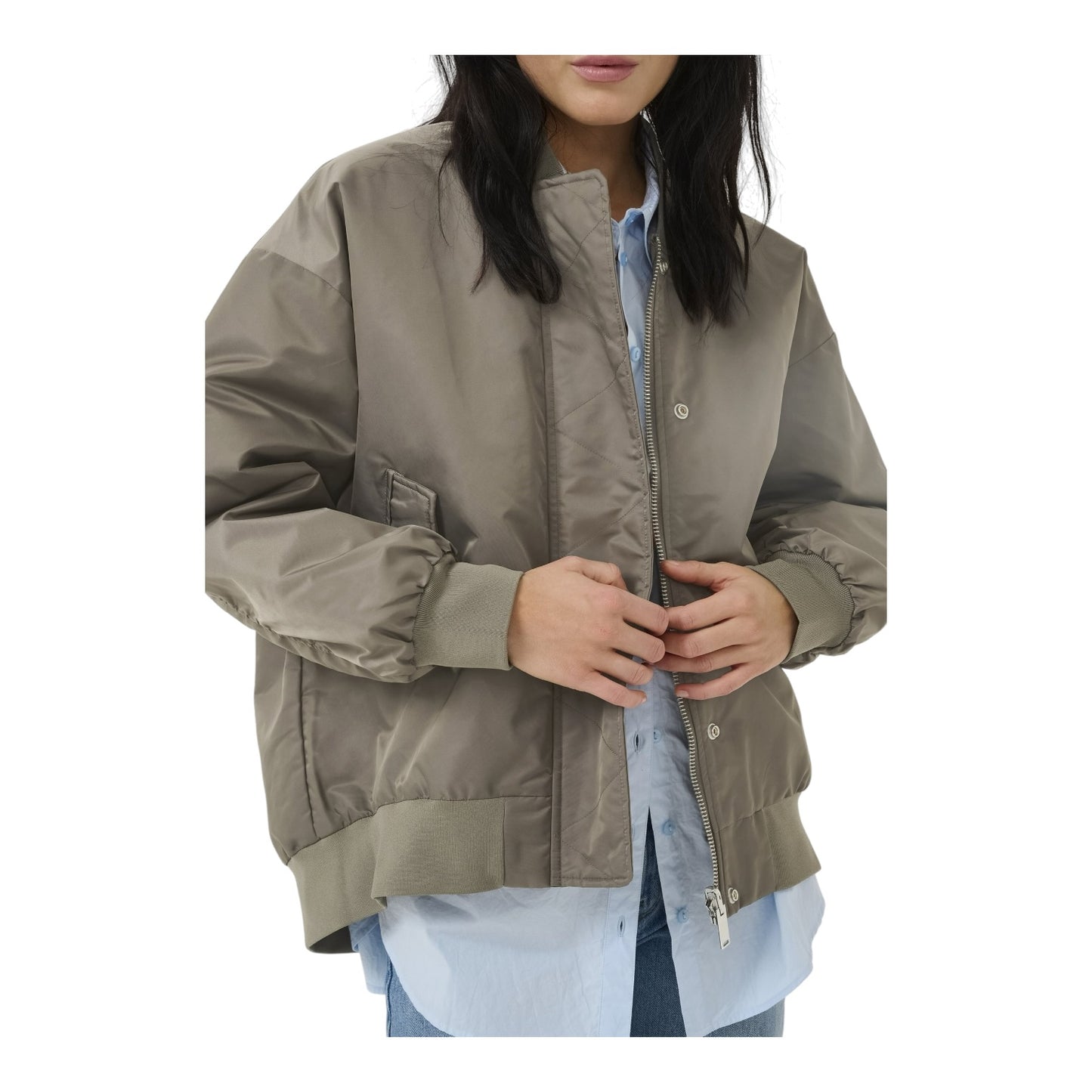My Essential Wardrobe Taupe Short Bomber Jacket - 12