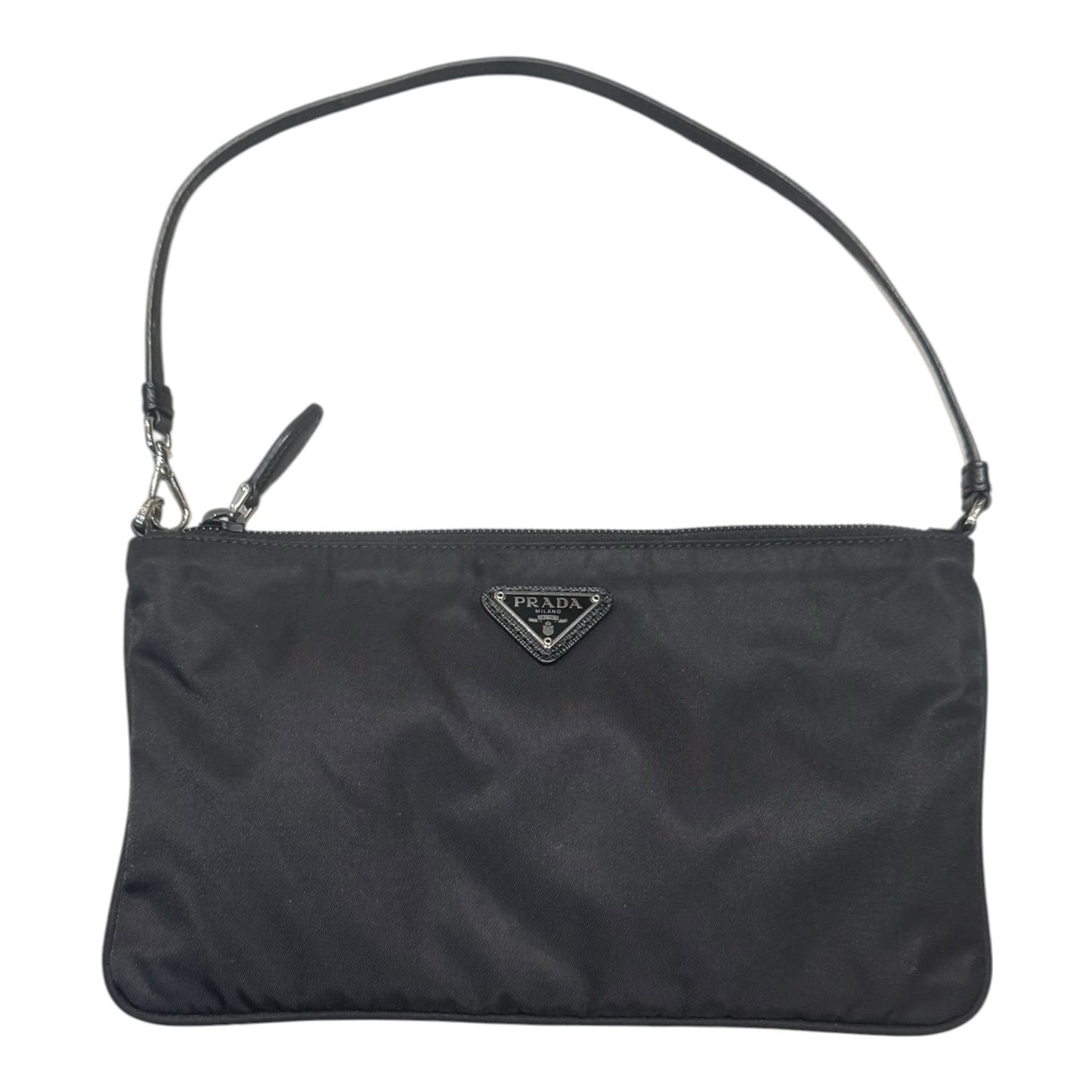 Prada Piatto Maniglia Nero Logo-Plaque Nylon Wristlet