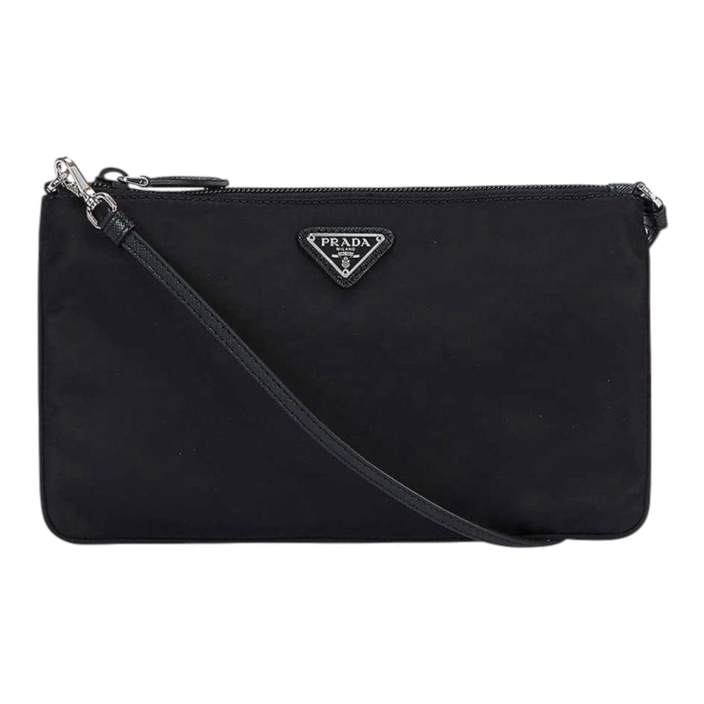 Prada Piatto Maniglia Nero Logo-Plaque Nylon Wristlet