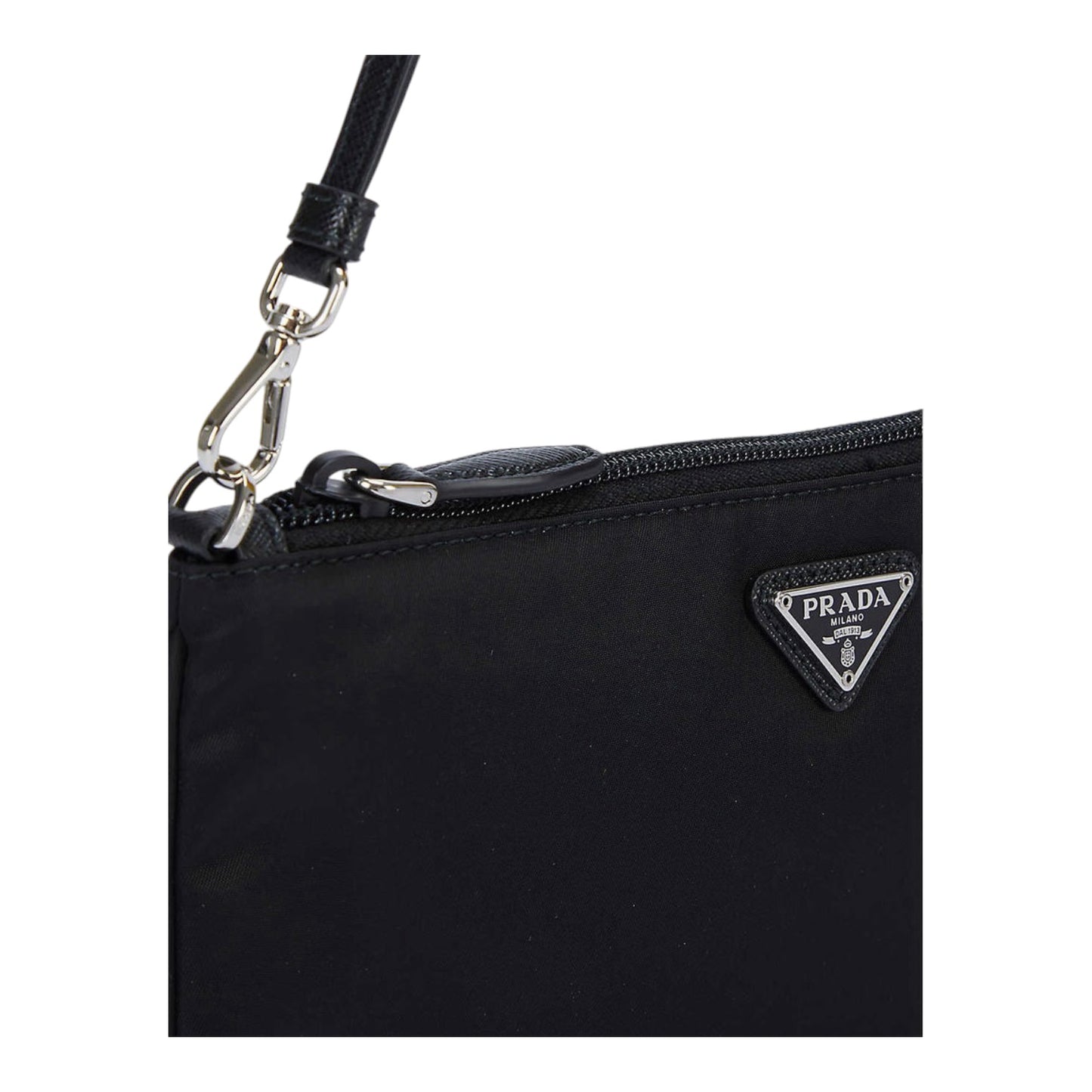 Prada Piatto Maniglia Nero Logo-Plaque Nylon Wristlet