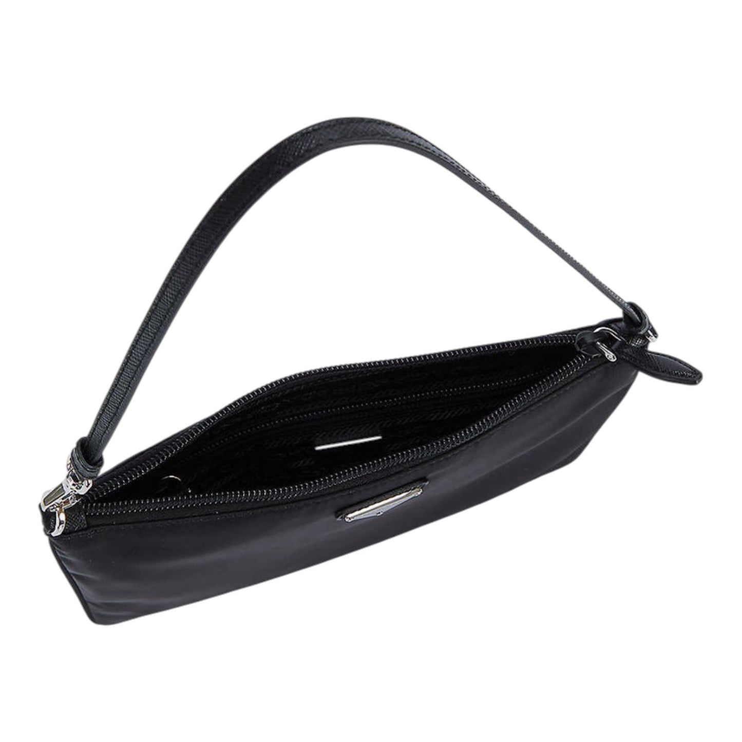 Prada Piatto Maniglia Nero Logo-Plaque Nylon Wristlet