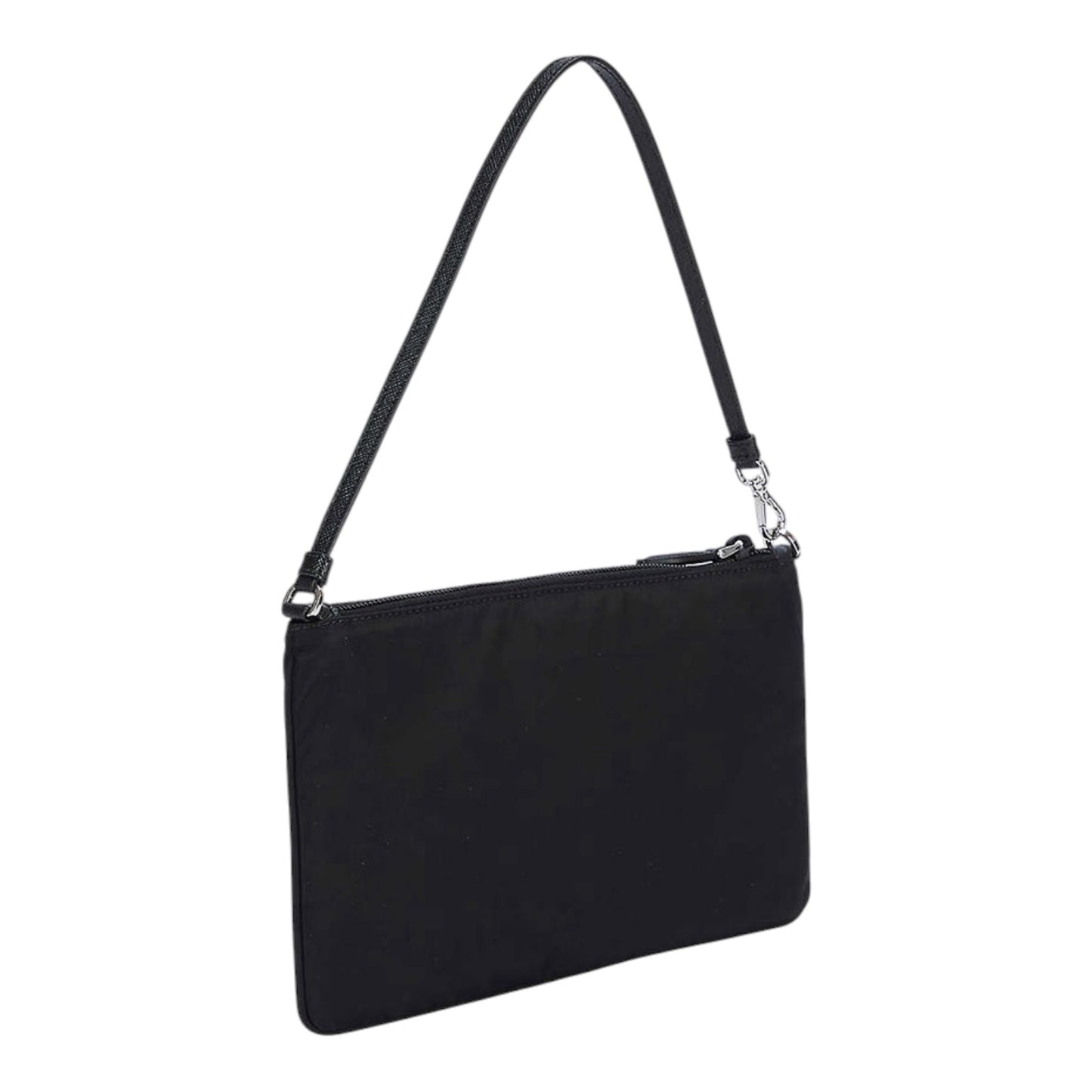 Prada Piatto Maniglia Nero Logo-Plaque Nylon Wristlet