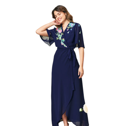 Hope & Ivy 'The Jillian' Navy Embellished Wrap Dress - 16 - NEW
