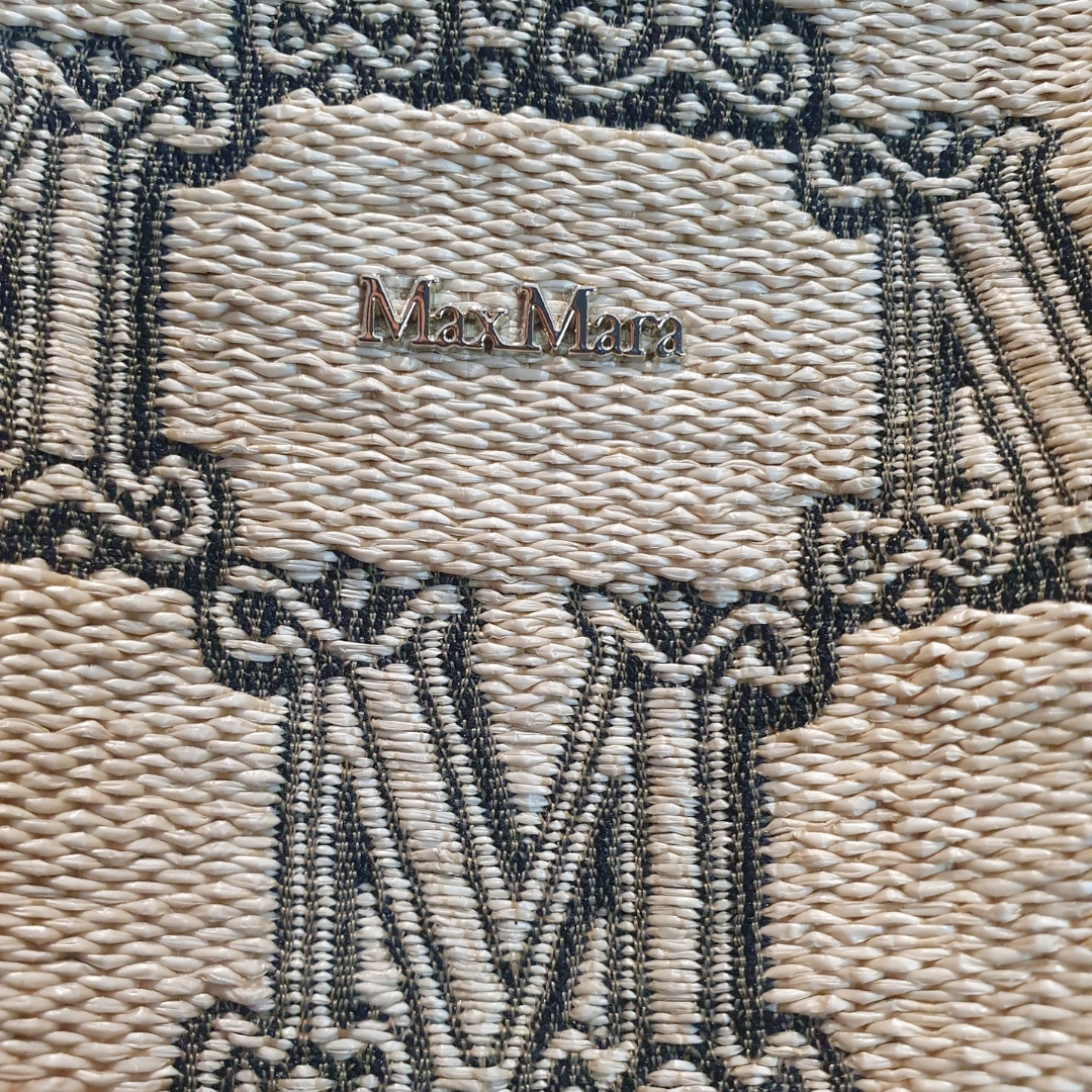 Max Mara Raffia Canvas Monogram Tote bag, with black leather details