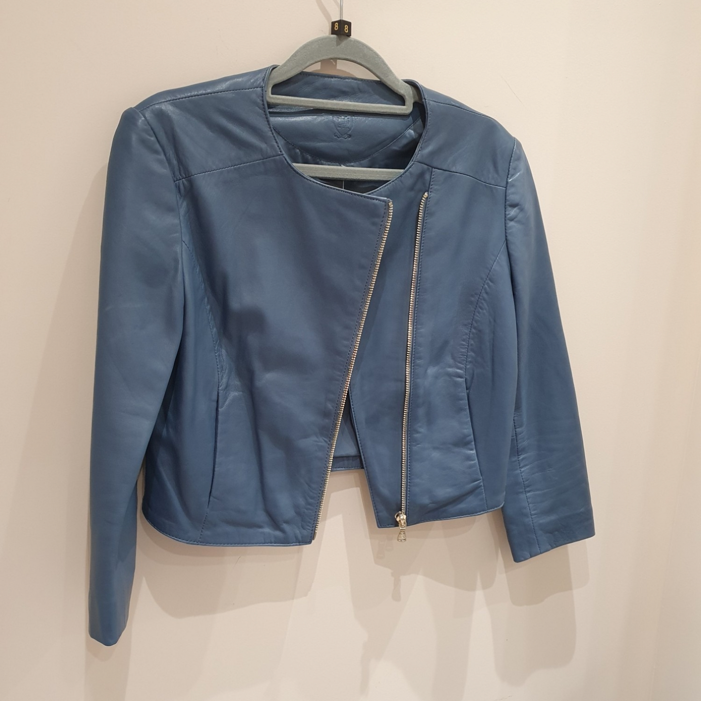 Massimo Dutti blue leather jacket,  Size xs